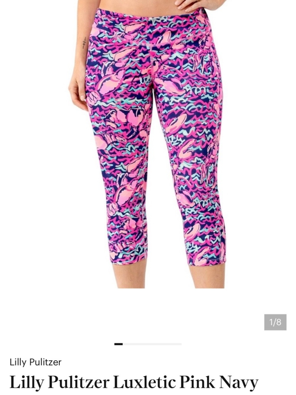 Lilly Pulitzer Lobster RollNeon Pink, Navy & Aqua Cropped Leggings 0036